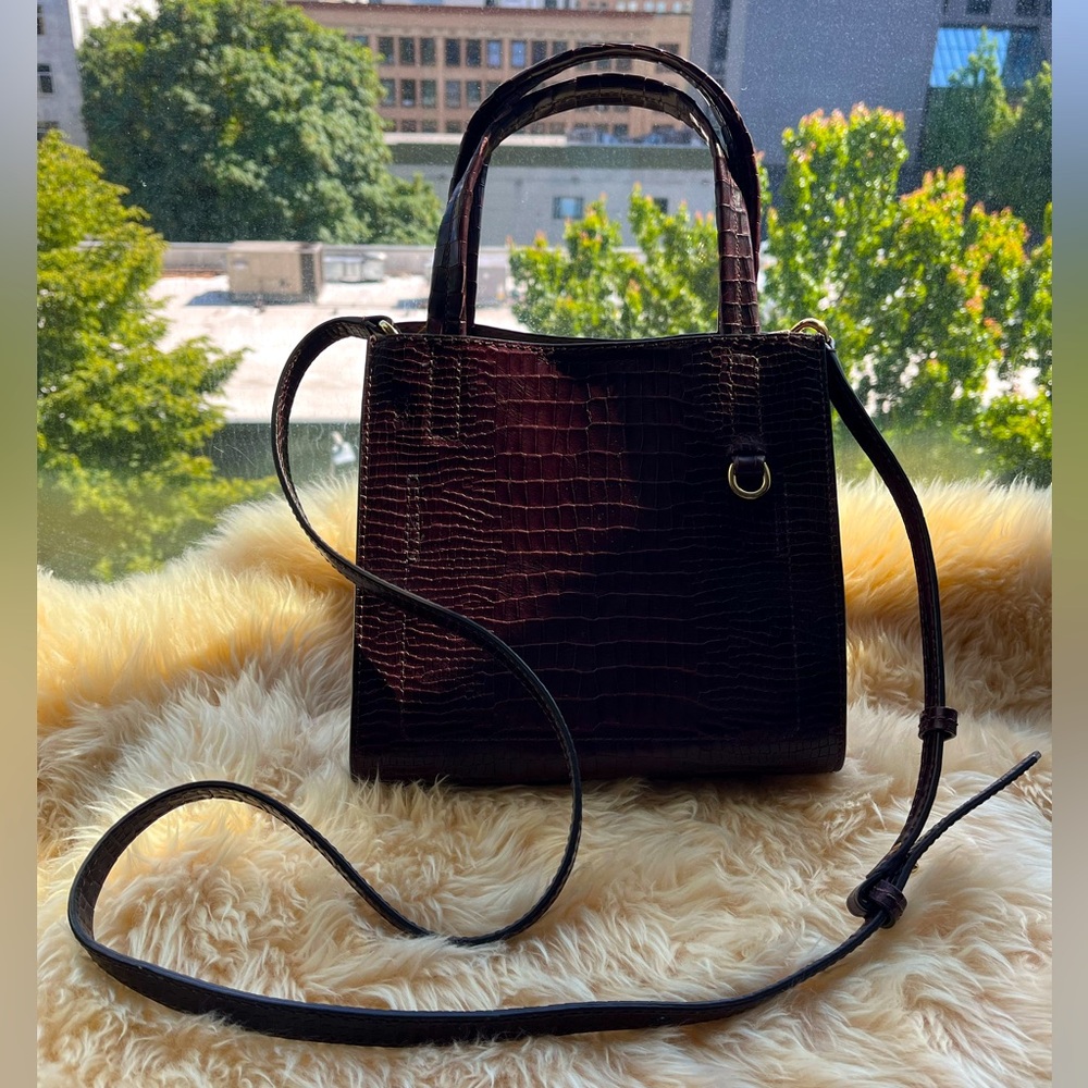 EUC Burgundy Embossed Leather & Purple Suede Crossbody Handbag - Banana Rebublic